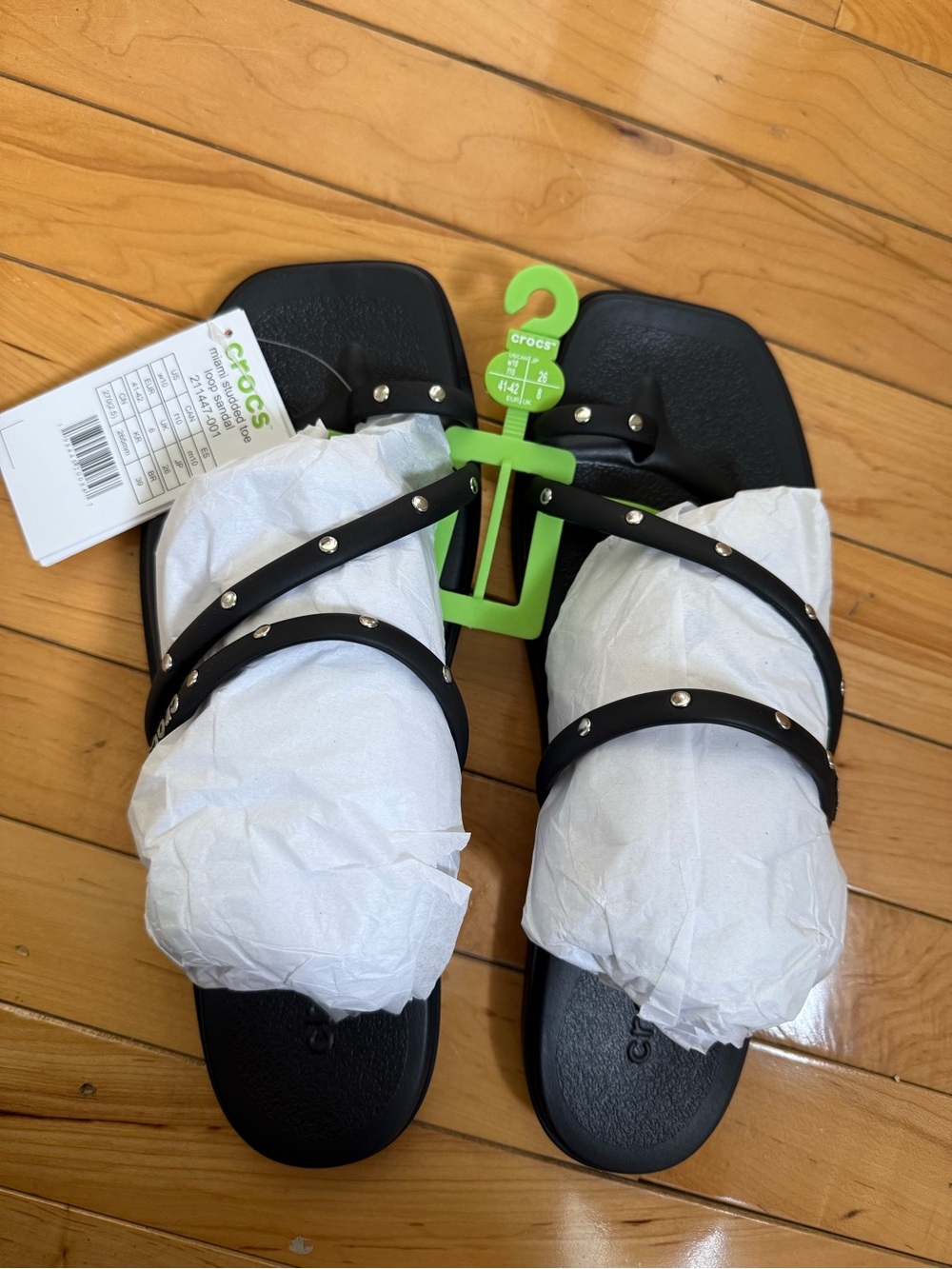 New In Bag  Crocs Women's Miami Studded Toe Loop Black sandals Women’s Size 10